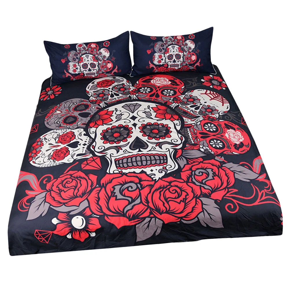 

3Pcs Pattern Beddings Quilt Cover Scary Bed Sheet Pillow Case Colorful (Twin 173x218cm)