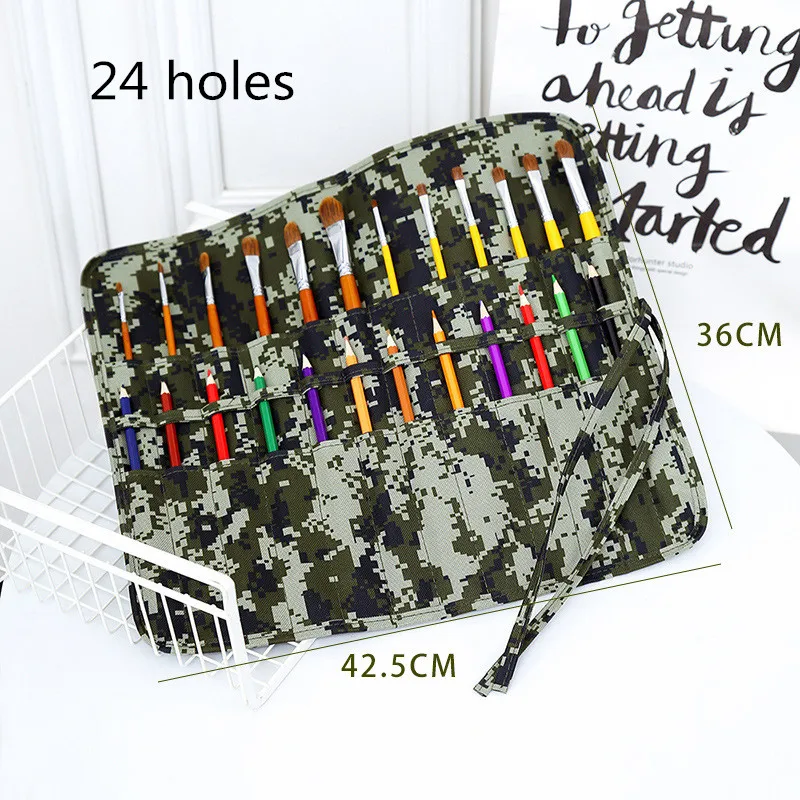 

Paint Brush Pencil Bag Oxford Cloth Camouflage Pencil Bag Water Chalk Curtain Roll 24 Hole Student Brush Bag Perfect Storage