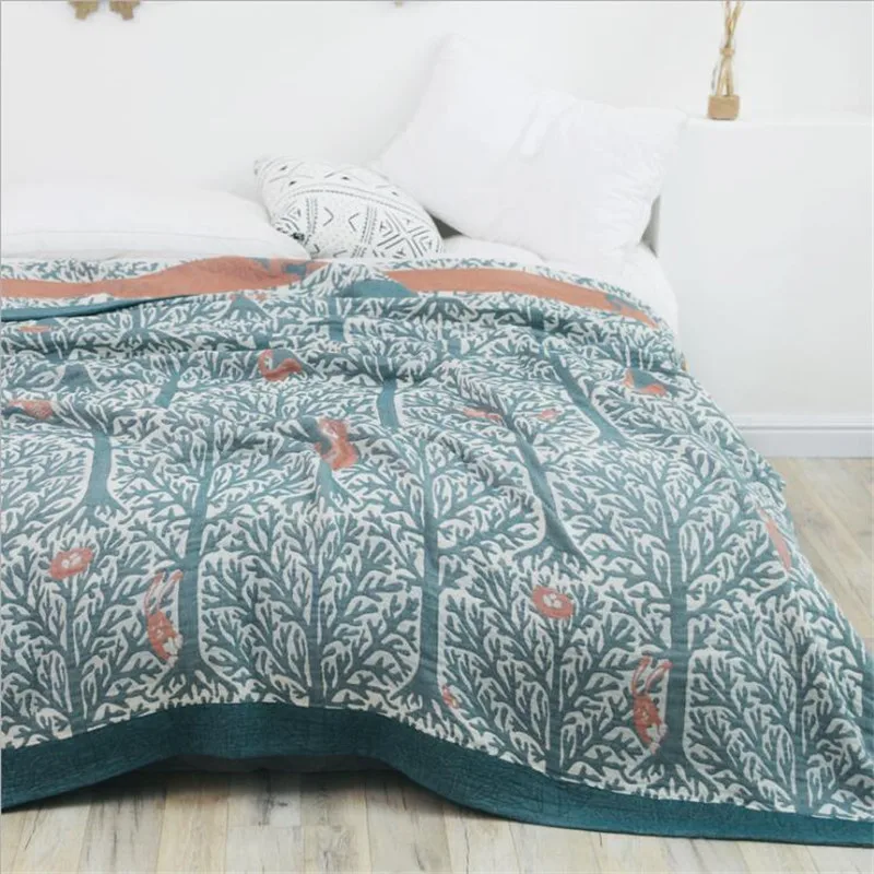 Хлопковое газовое одеяло муслиновое мягкий плед для взрослых вязаное покрывало