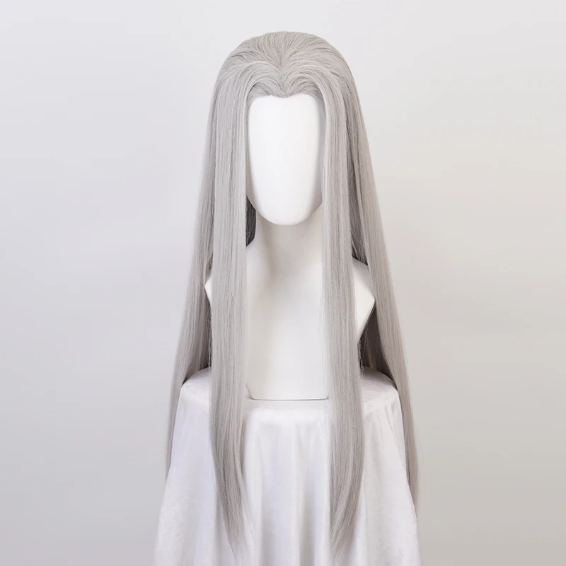 FF VII 7 Remake Sephiroth Sliver Straight Long Heat Resistant Cosplay Synthetic Hair Halloween Party Carnival + Free Wig Cap