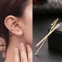 1pc lightning flower hook earrings classic zircon piercing ear cuff for women elegant crystal gold tone crawler wrap earrings