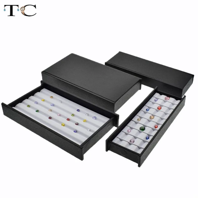 Черный кожаный немой дисплей с магнитной крышкой лоток для драгоценных камней