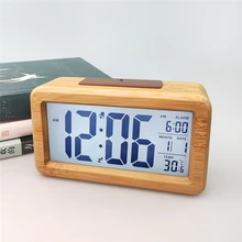 Office Home Solid Wood Table Clock Smart Backlight LED Digital Display Alarm Clock Automatic Photosensitive Electronic Clock