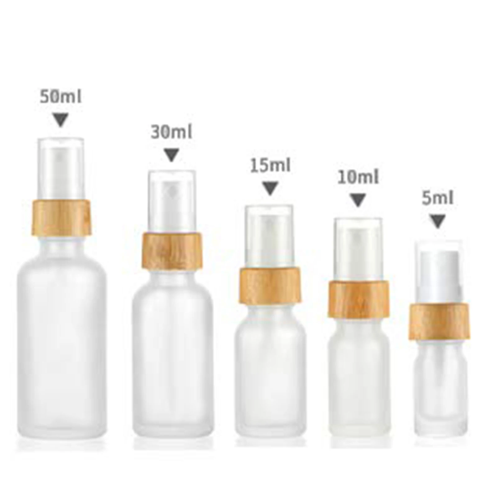 Fine Mist Atomizer Empty Frosted Glass Spray Bottle Bamboo Lid Pump Head ,travel Liquid Cosmetic Containers 5/10/15/30/50/100ml