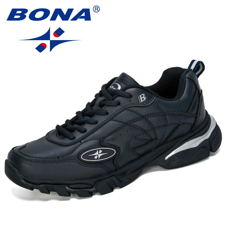 Deep blue S gray BONA Новые дизайнеры Корова Сплит спортивная обувь для бега мужские Студенческие тренировочные кроссовки спортивная обувь для бега Мужская обувь для ходьбы - Цвет: Deep blue S gray