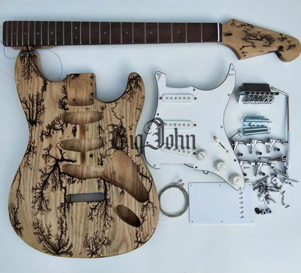Новая полузаконченная электрическая гитара резьба по телу ST Ash & Гриф из клена