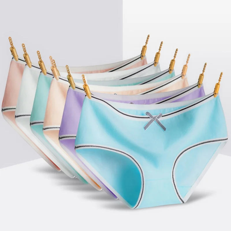 Женские трусы японские ярких цветов со средней талией однотонные хлопковые для