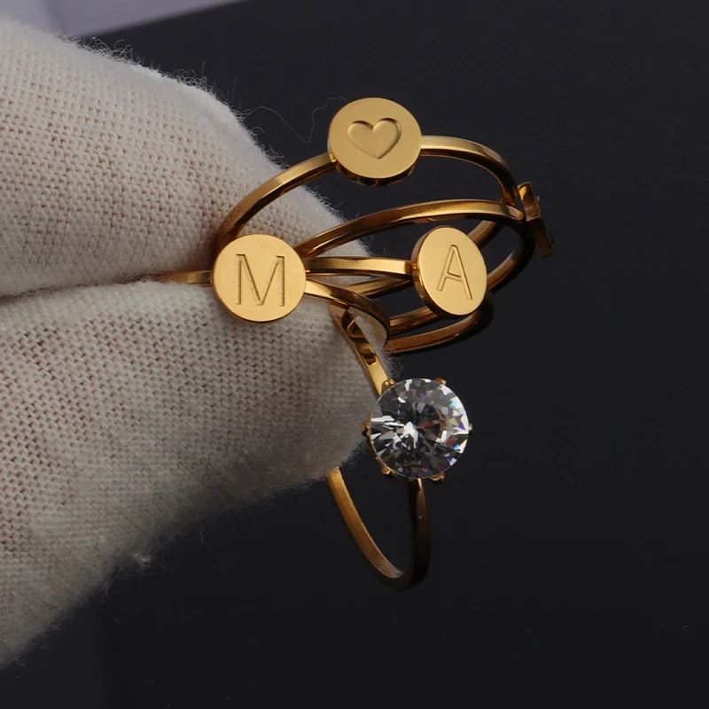 

Fashion Initial Letter Ring Stainless Steel Rings For Women Men Moon Star Heart Ring Stainless Steel Jewelry Couple Gift