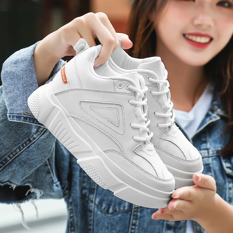 

Hide Heel Fashion Sneakers Women Leather Casual Shoes 2019 Autumn Winter Height Increasing Platform Sneakers Leisure Shoes XU155