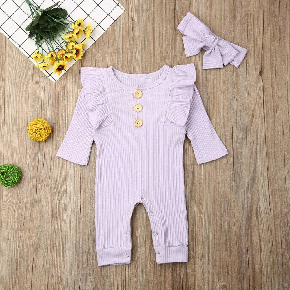 Милый комбинезон для новорожденных мальчиков и девочек однотонный с длинными