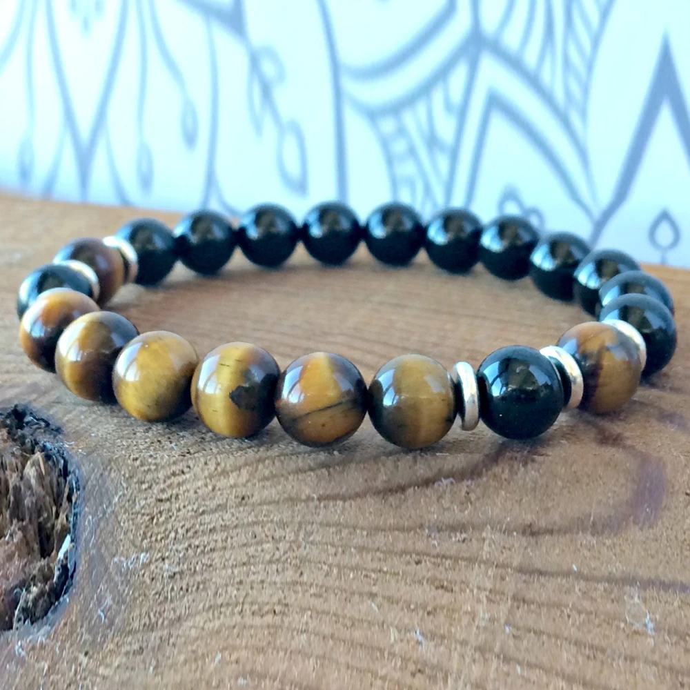 Wholesale AAA Grade Black Tourmaline Bracelet AA Tiger Eye Wrist Mala Energy Men`s Authentic Power Gem stones | Украшения и