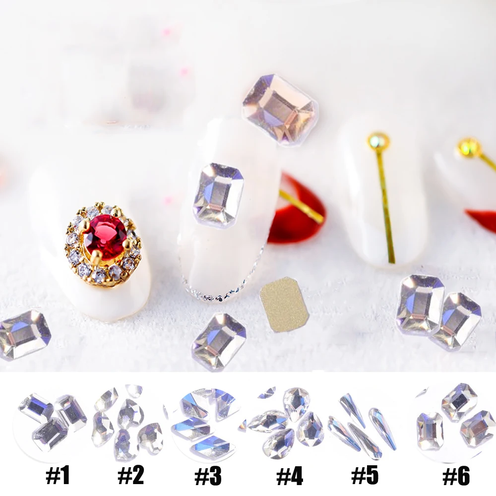 

50pcs/lot 6 Designs Moon-Light Crystal Flat- back Rhinestone Nail Art 6-10mm Rhinestone For Nails Art Crystal AB/Crystal ,JH2-4-