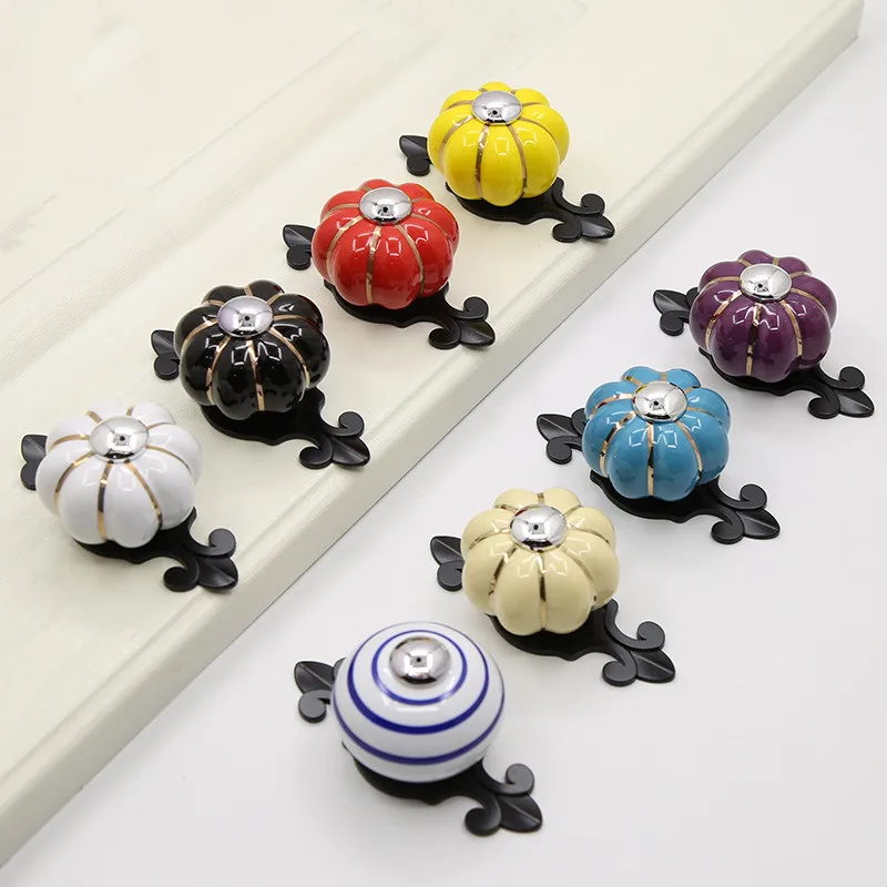 

40mm ceramic furniture handles, black floor, children's room pumpkin door kitchen cabinet drawer handles