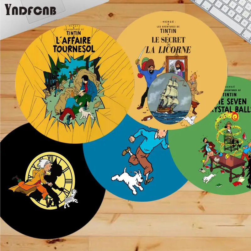 

YNDFCNB The Adventures of Tintin Customized laptop Gaming round mouse pad Anti-Slip Laptop PC Mice Pad Mat gaming Mousepad