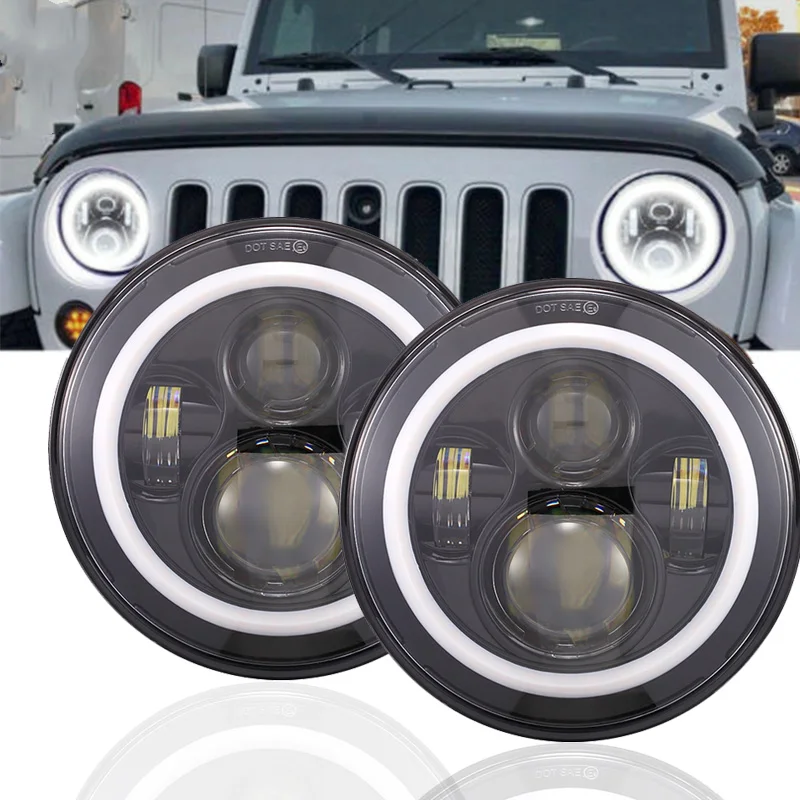 Пара 7 дюймов круглый светодиодный фары подсветка Angel Eyes для Jeep Wrangler JK LJ TJ CJ 4x4 suzuki