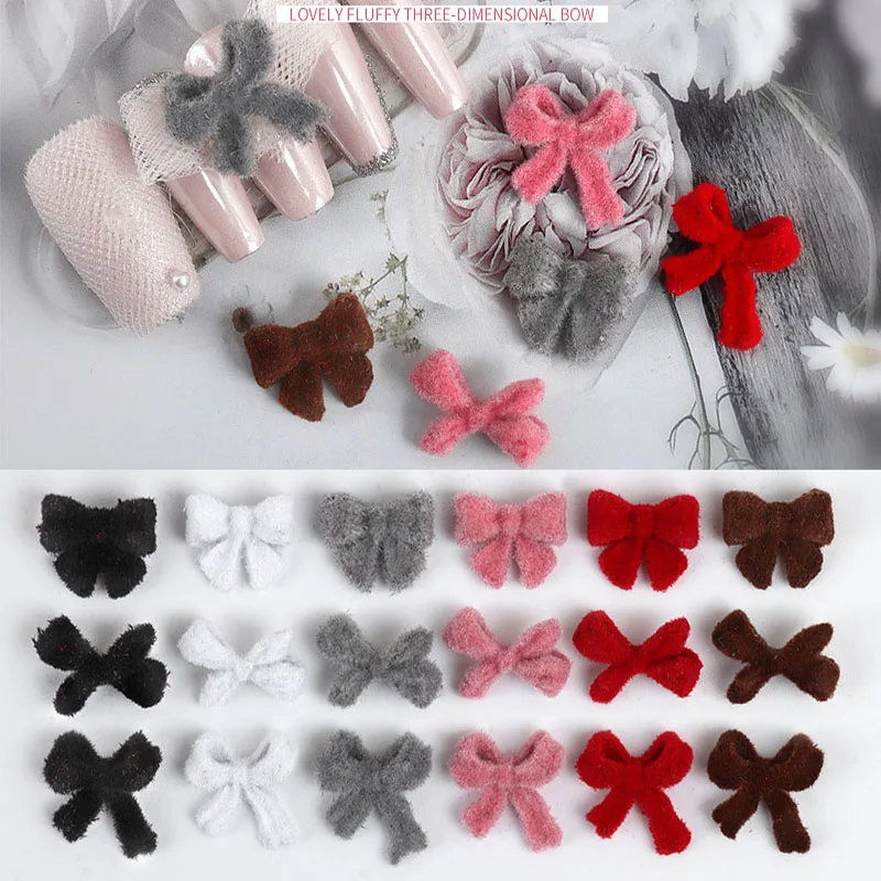

10Pcs 2022 Winter New Nail Art Fluffy Charms Soft bowtie Shaped Korean Nail Art 3D Designer Charms Jewelry Unique Pendant Gems