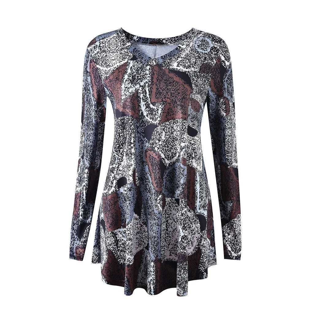 Женская блузка с длинным рукавом и цветочным принтом Повседневная Свободная