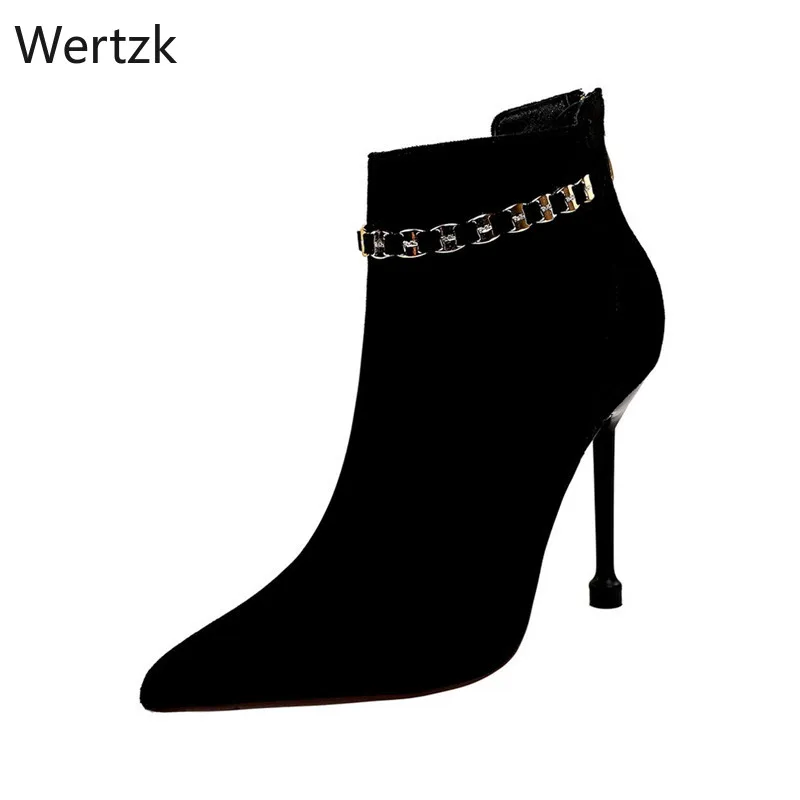 Новые женские ботинки с острым носком эластичные ботильоны на высоком