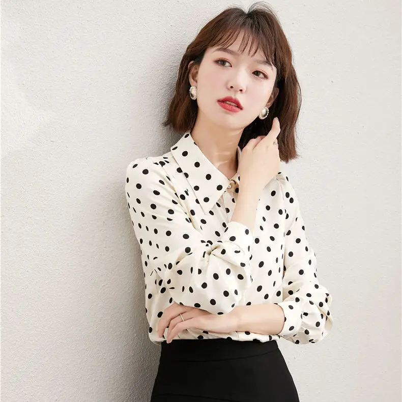 

EBAIHUI Women Tops Polka Dot Bow Neck Long Sleeve Shirt Chiffon 2021 New Work Wear Office Blusas Femininas Harajuku Blouse Shirt