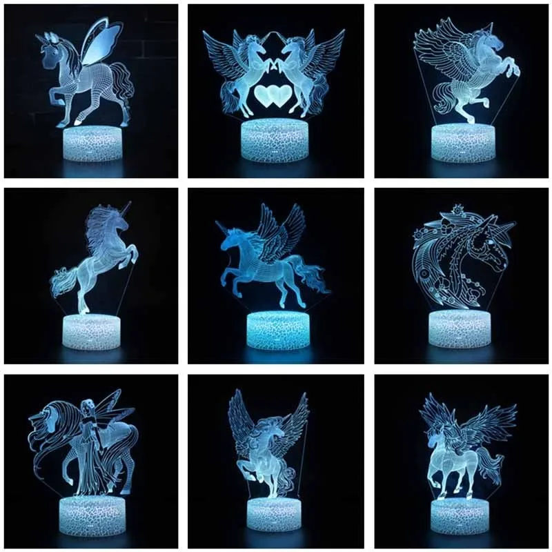 Drop Shipping Pegasus 3D светодиодный ночник сенсорный/дистанционный 16 цветов Настольная