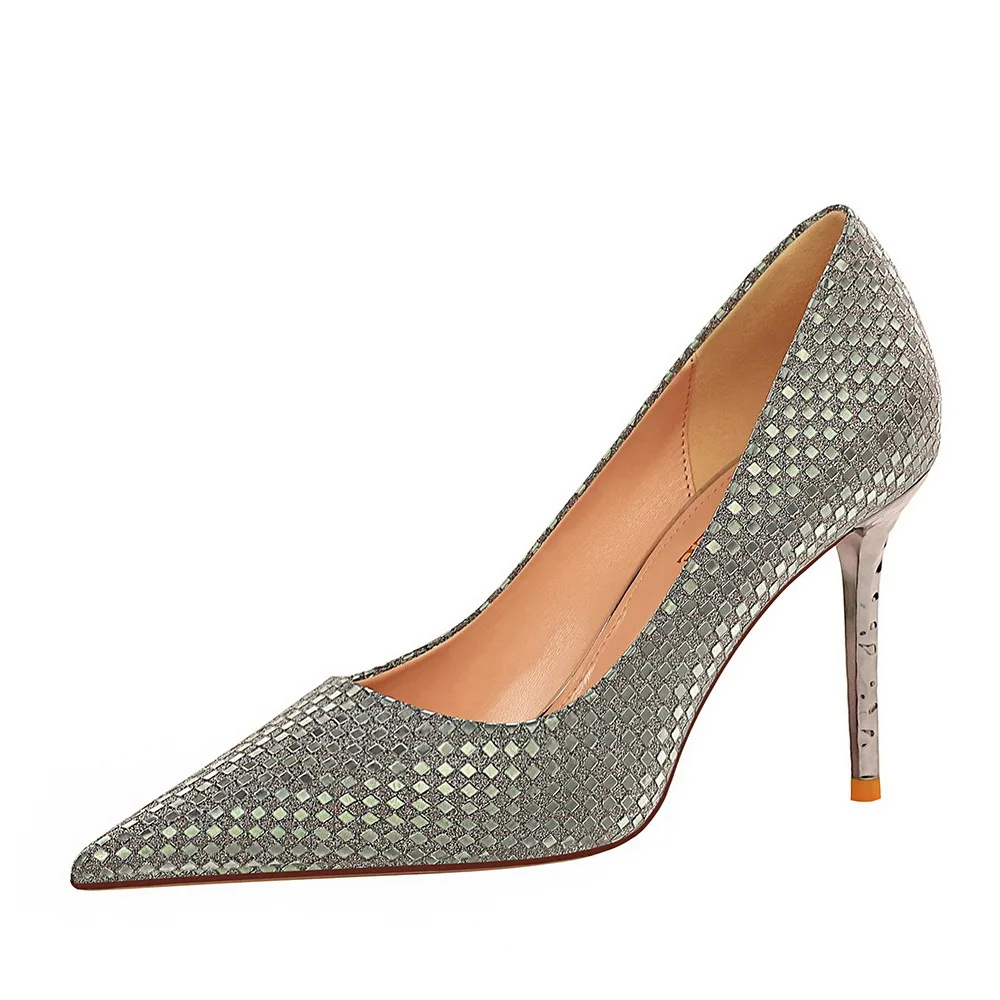 

BIGTREE 2020 Women Shoes Fashion Sexy Nightclub High Heels Women Party Shoes Pointed Toe Women Sequins Women Metal Thin Heels