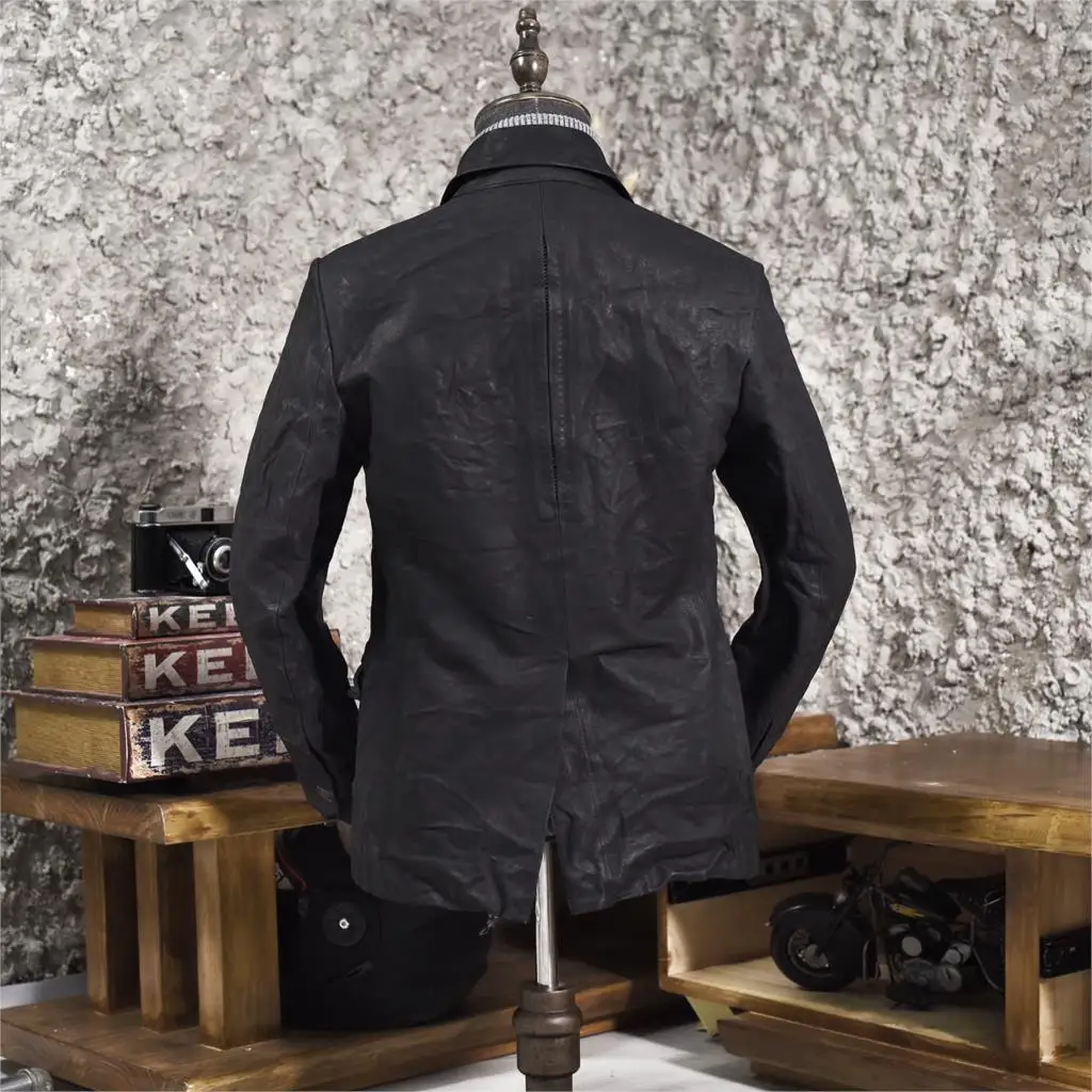 Мужской блейзер с одной пуговицей winkle приталенный пиджак из натуральной кожи