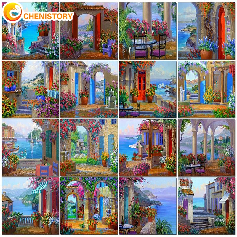 

CHENISTORY 60x75cm Painting By Numbers Garden Landscape For Adults Flowers Kit DIY Picture By Numbers On Canvas Home Decor Gift