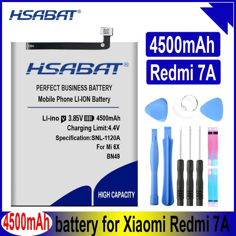Аккумулятор HSABAT BN49 на 4500 мА · ч для батарей Xiaomi Redmi 7A|Аккумуляторы мобильных
