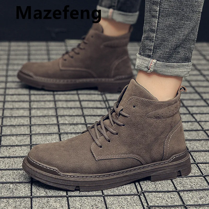 

Mazefeng Men's Boots Man Boots Ankle Boots Male Large Size Patent Leather Crazy Horse Skin Boots Suede Tooling Boots