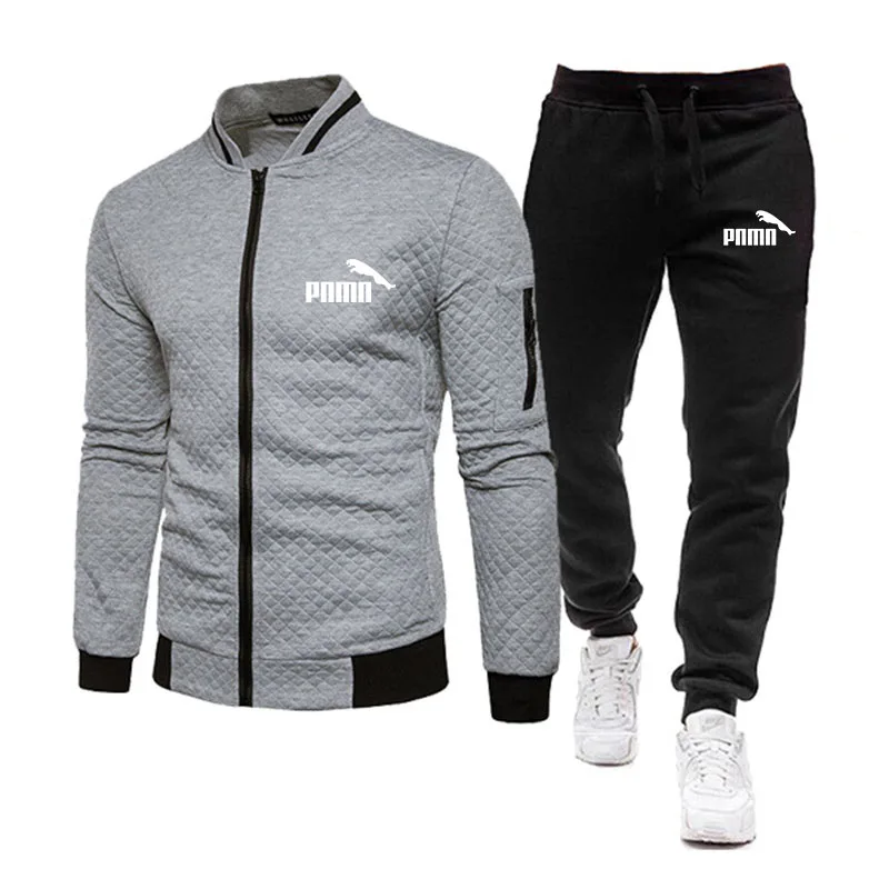 

2021 New Men's Casual Sports Hooded Sweater + Pants 2-piece Set Spring and Autumn Jogging Sportswear Zipper Cardigan Men's Suit
