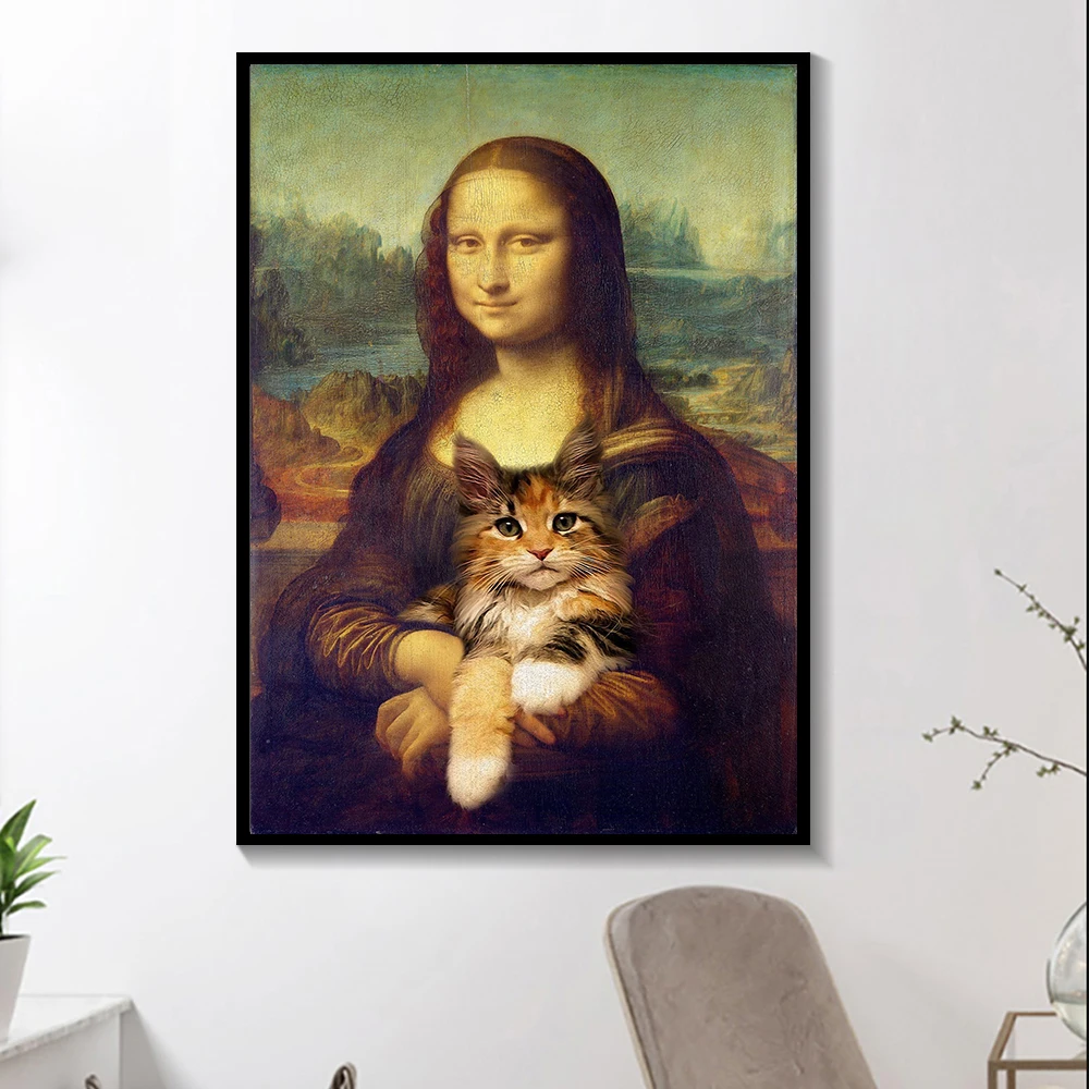 Ретро холст картины Spoof Mona Lisa Cat граффити искусство абстрактный живопись плакаты