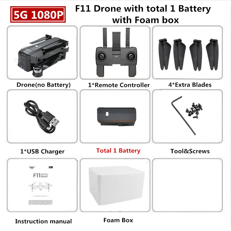 1080P 1B Foam Box SJRC F11 PRO RC gps бесщеточный Дрон 2K Квадрокоптер с wifi камерой 28 мин Время полета Квадрокоптер Дрон VS B4W SG906 SG901 - Цвет: 1080P 1B Foam Box