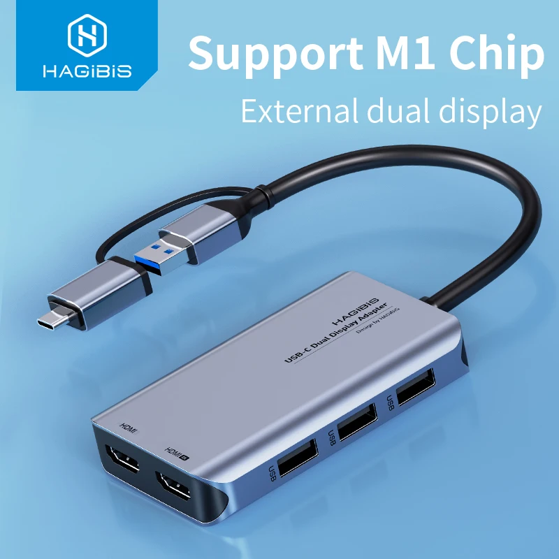 Ago da USB C/USB 3.0 a doppio adattatore compatibile HDMI per M1 MacBook Pro/Air USB hub 4K docking station con doppio Monitor