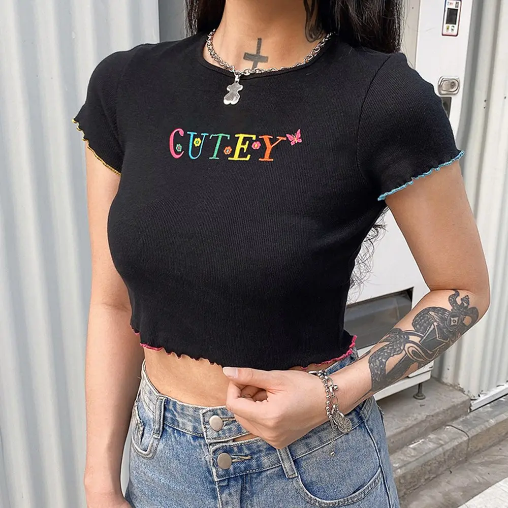 Женская футболка лето 2020 с коротким рукавом Модные Пастельные буквы панк девушки