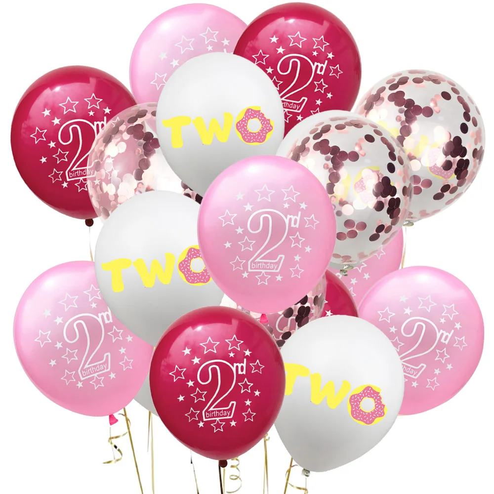 

2nd Birthday Blue Pink Latex Balloons Boy Girl 2 Year Old Birthday Party Decor Kids Baby 2th TWO Happy 2 Years Party Decoration