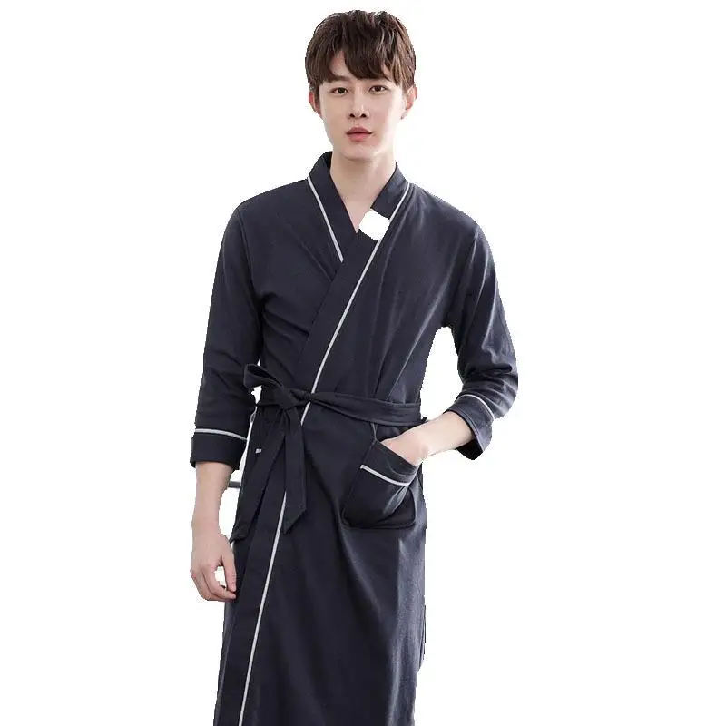 Spring Couple's Nightgown Pure Cotton Medium Length Nightgown Women and Men Comfortable Cotton Korean Bathrobe Japanese Bathrobe