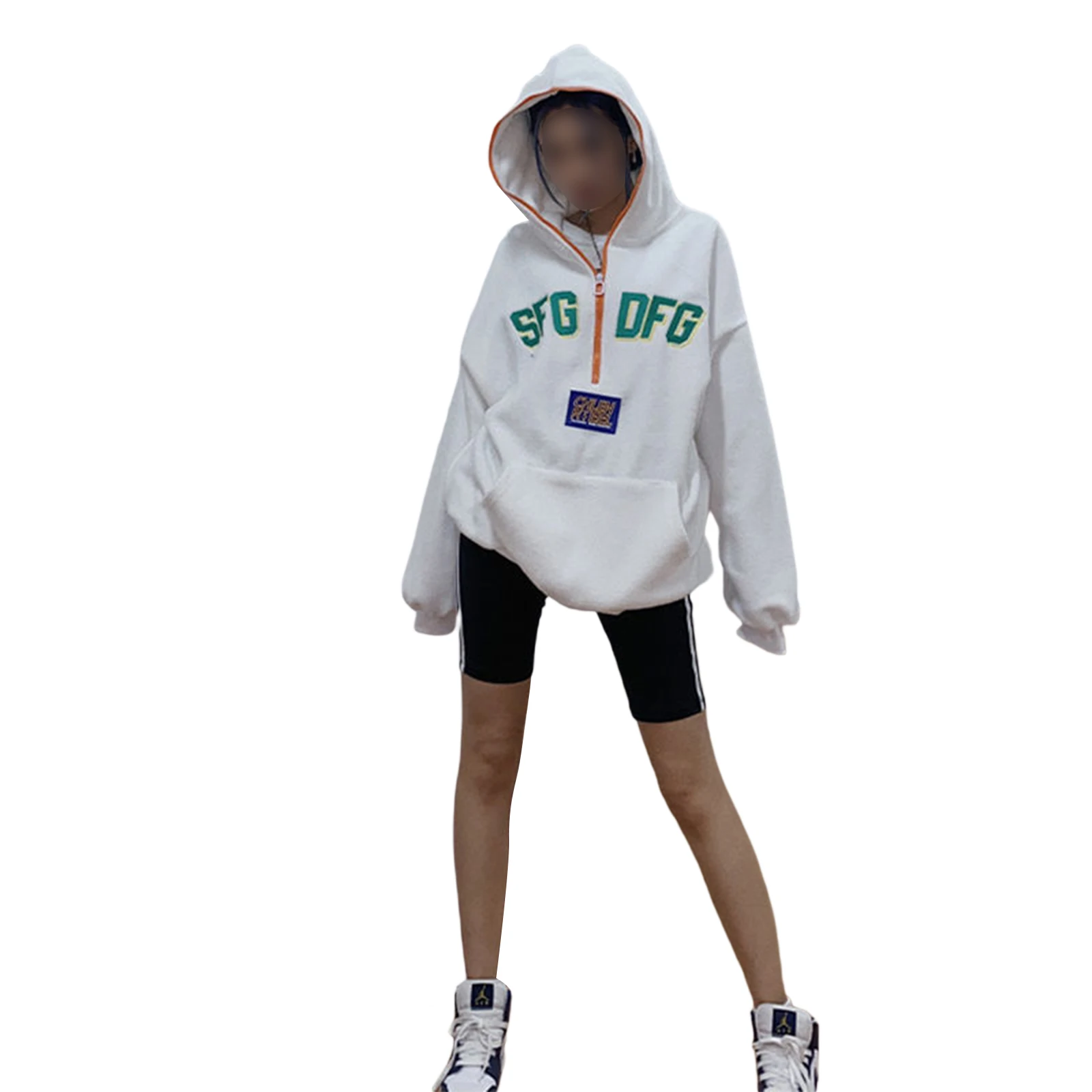 

Женская толстовка с капюшоном, модная повседневная свободная толстовка с длинными рукавами и надписью, с карманами, белого/черного цвета, н...