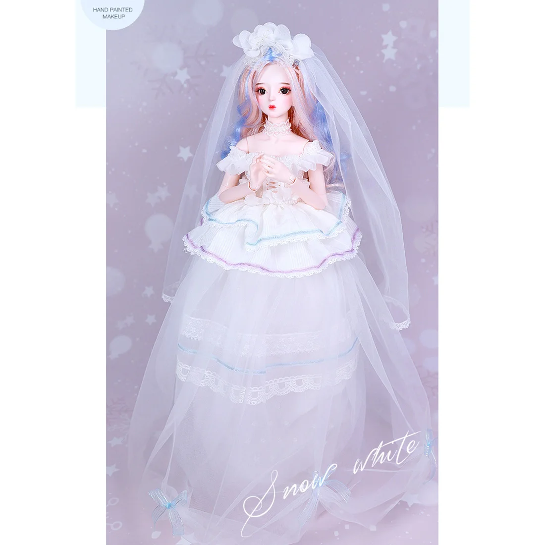 

60cm BJD Doll Wedding Princess Dolls Set gifts - Snowwhite Hand Painted Makeup (Face Detachable / Head Integrated Version)