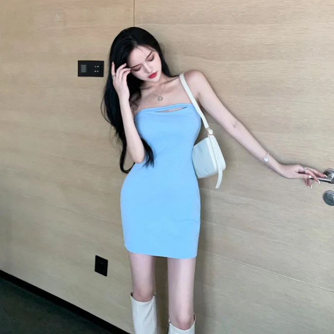

2021 Sexy fashion Summer Sleeveless Straps Dress Women Bodycon Dresses Low Chest Bag Hip Backless v Neck Party Dress MiniDress