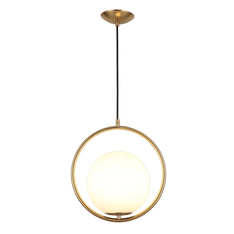 

Modern Led Pendant Lights With Glass Lampshade And Metal Ring Circle For Bedroom Dining Golden Hanging Light Fixture Creative
