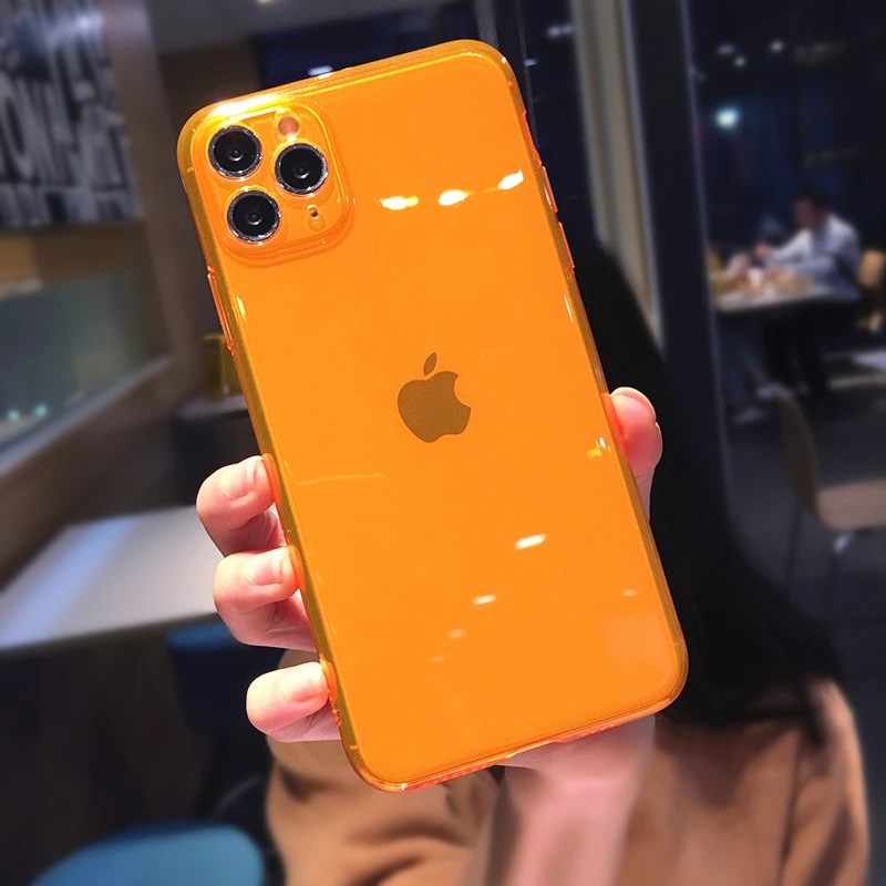 Fashion Fluorescent Solid Color Phone Case For iPhone 14 Pro Max 13 12 Mini 11 XR X XS 7 8 Plus SE 2020 Soft Transparent Cover