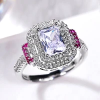 megin d new hot sale romantic exquisite pink squar zircon copper rings for men women couple friend wedding fashion gift jewelry