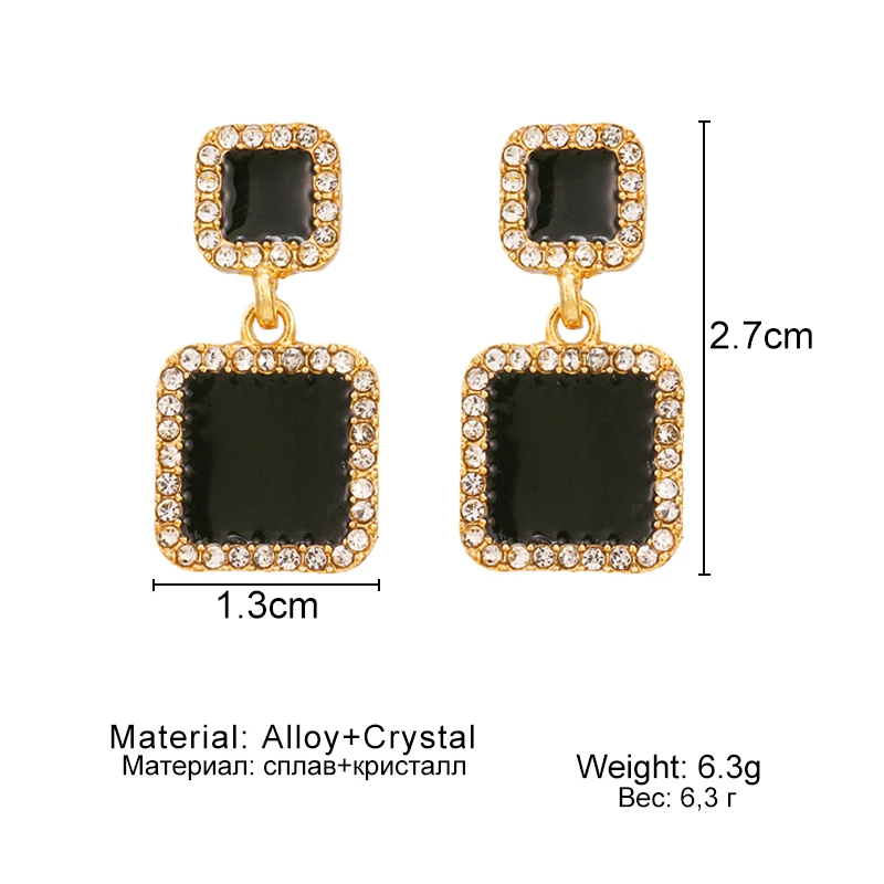 

Statement Earrings 2020 Black Square Geometric Earrings For Women Crystal Luxury Wedding Rhinestone Earring Gold Color