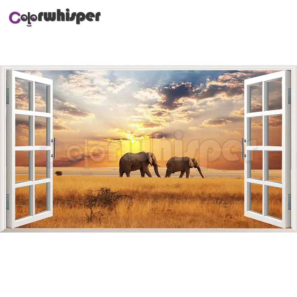 

Diamond Painting Full Square/Round Drill Sunset Window Elephant 5D Daimond Painting Embroidery Cross Stitch Mosaic Picture Z788