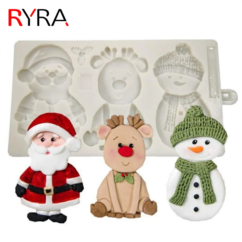

3D Christmas Silicone Fudge Mold Food Grade Resin Art Santa Snowman Deer Making Cake Ornaments Chocolate Kitchen Baking Supplies