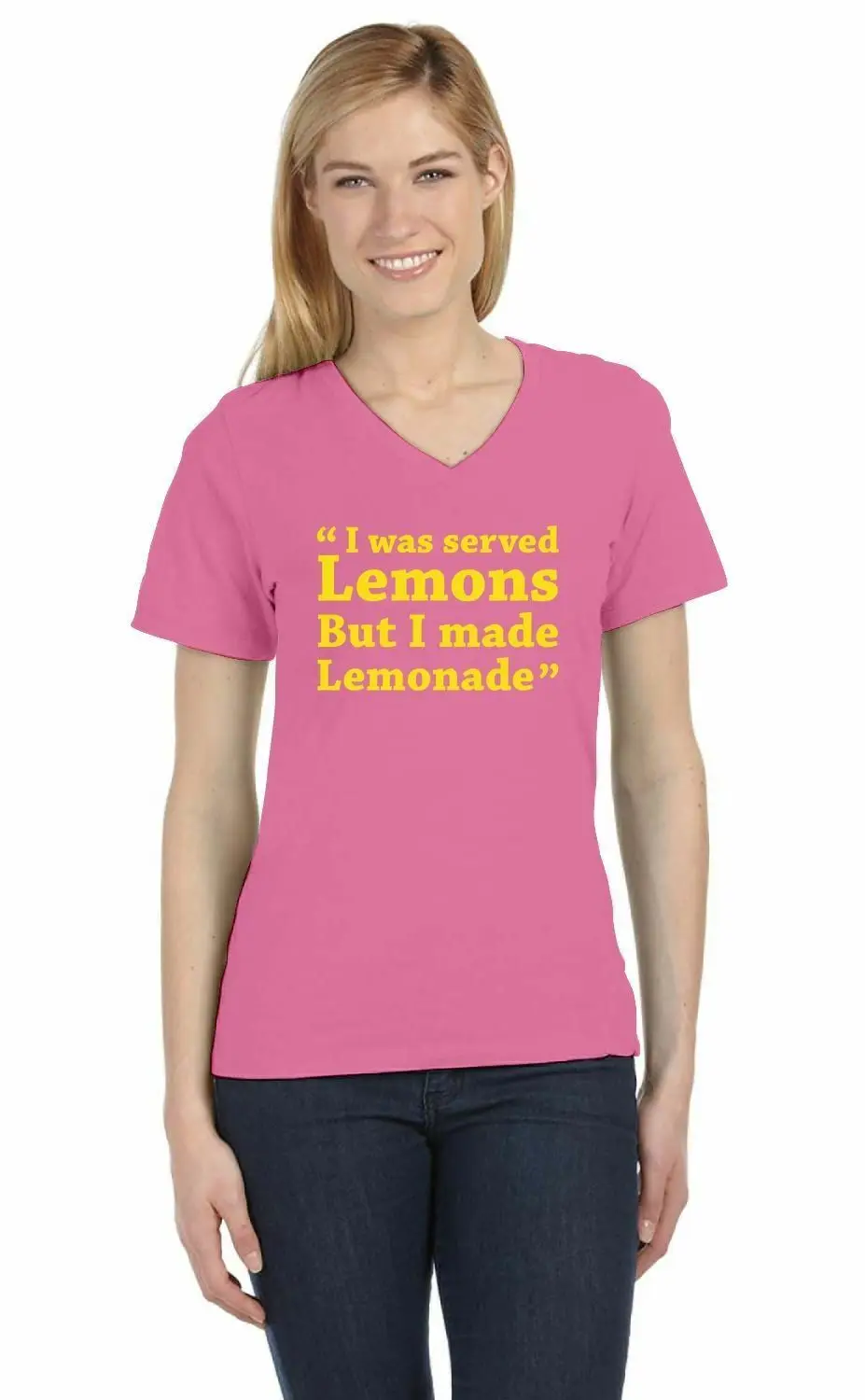 Футболка женская с V образным вырезом и рукавом лимон|Футболки| |