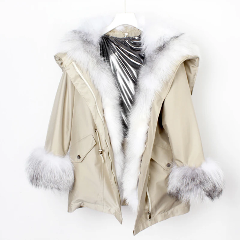 

Winter Parka Women Real Fur Coat Long Natural Fox Fur Collar Rabbit Fur Liner Jackets Thick Warm Outerwear2020 Brand New