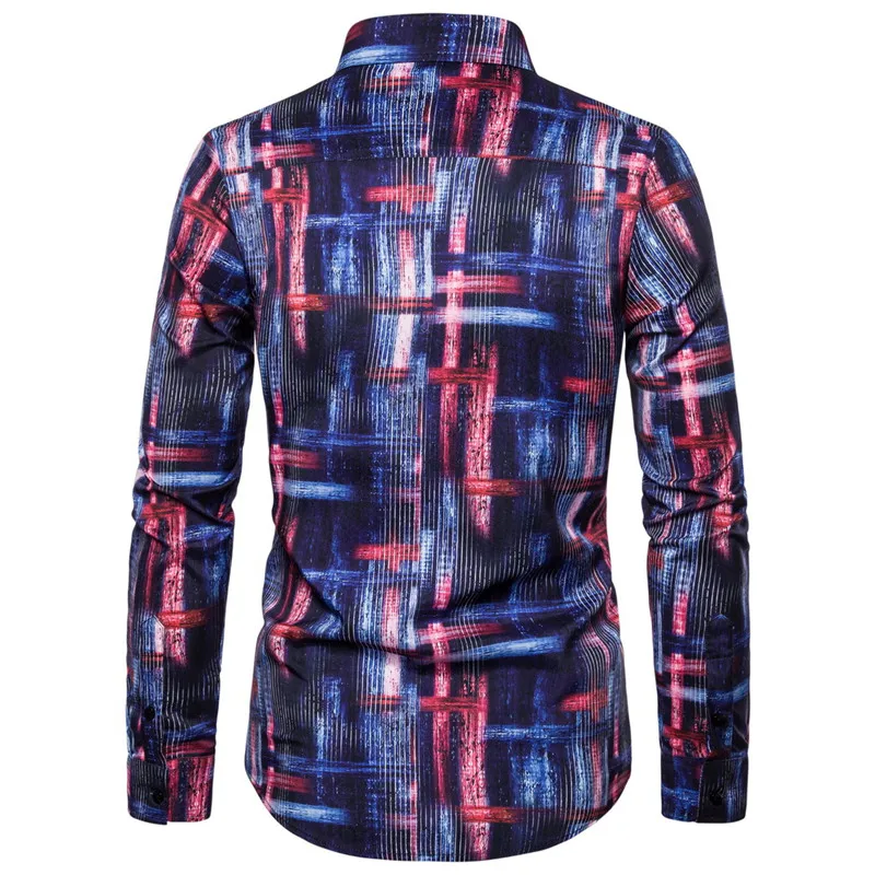 

Streetwear Fashion Long Sleeves Shirt Spring for Men Button up 2020 Print Plus Size Causal Shirt