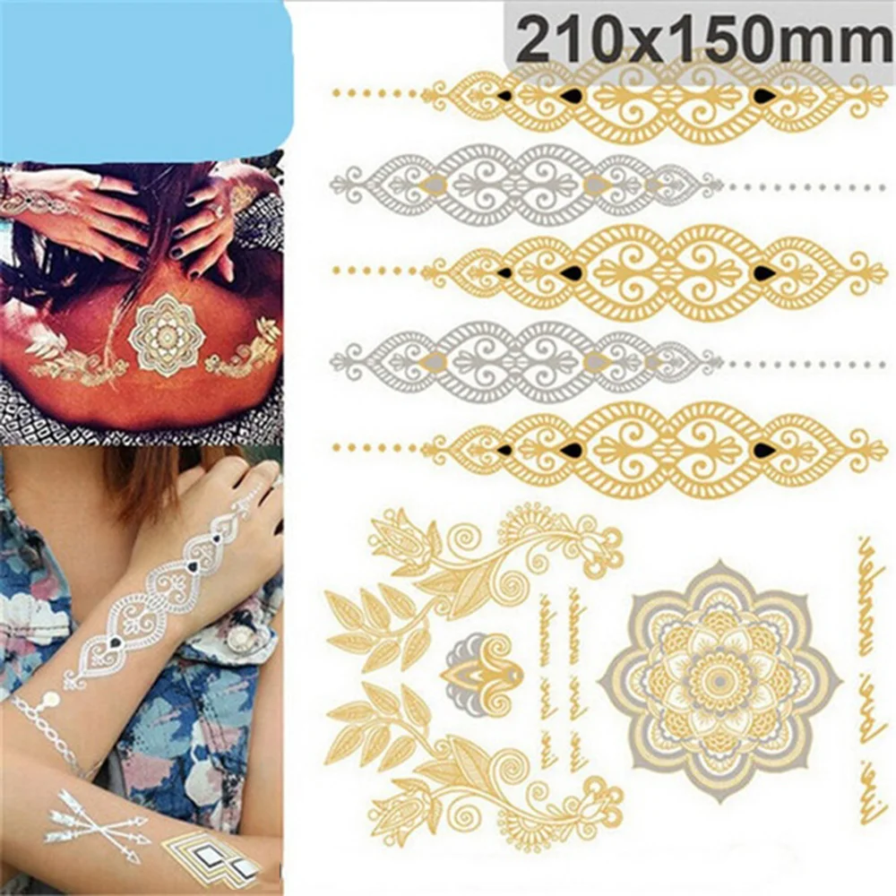 1 лист металлическая водостойкая временная татуировка перо дизайн золото