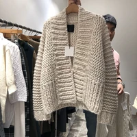 vintage chunky knit cardigan women autumn winter thick v neck knitted cardigan sweater ladies knitwear coats